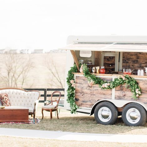 Hitched bar, a standard horse trailer converted to a beautiful rustic bar
