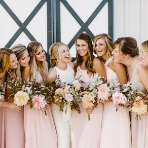 pink bridesmaids gowns