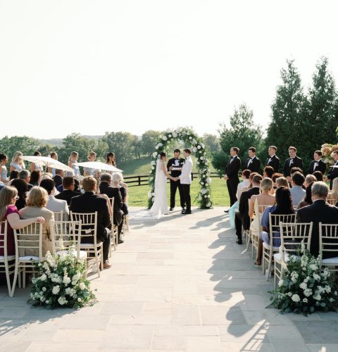 Outdoor summer wedding ceremony at Shadow Creek
